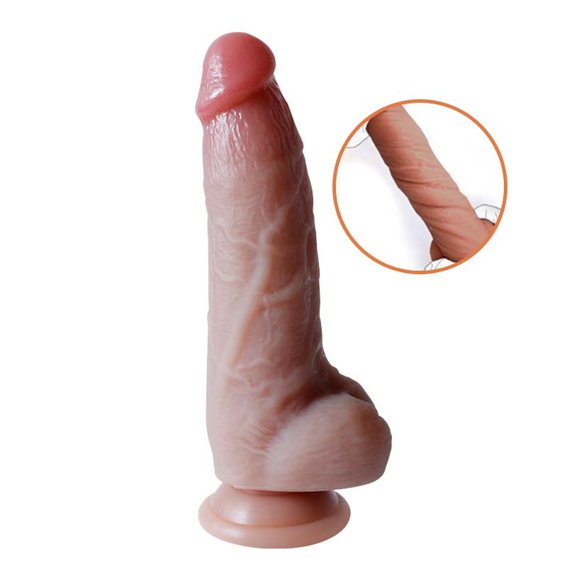 Ultra Yumuşak Medikal Silikon Gerçekçi Dildo - 18 cm Kavisli Gövde ve Damarlı Yapı, Güçlü Vantuzlu Eller Serbest Kullanım
