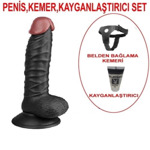 20,3 cm Belden Bağlamalı Titreşimli Realistik Zenci Penis – SM1763VSET