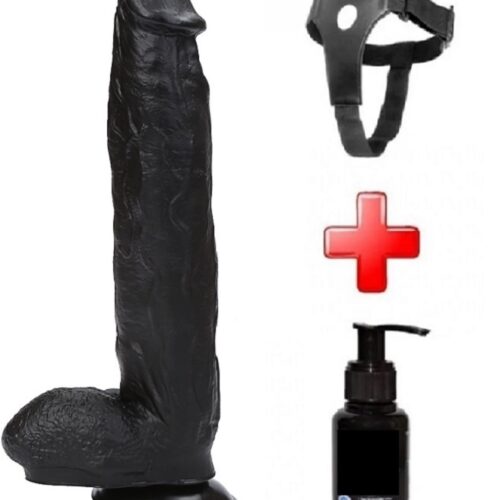 31 cm Siyah Büyük Boy Realistik Vantuzlu Dildo Penis Kemer Kayganlaştırıcı Set – XM273SB