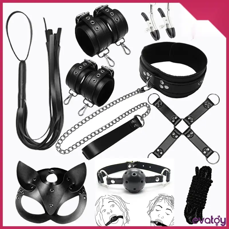 Evatoy Black and Red Gold 10'lu BDSM Esaret Seti
