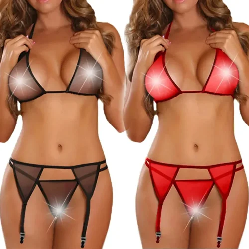 Evatoy Lingerie Seksi Mini Transparan Jartiyer Takım