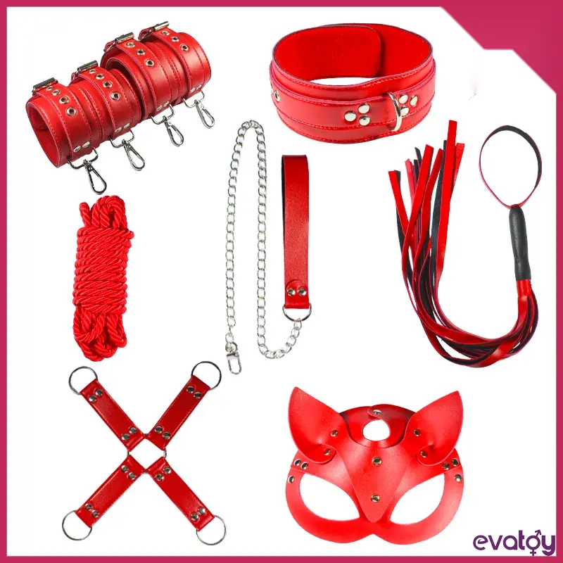Evatoy Red 8 Parçalı BDSM Fantezi Fetiş Seti
