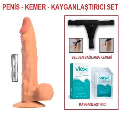 Evatoy 25 cm Belden Bağlamalı Titreşimli Realistik Dildo Penis Set