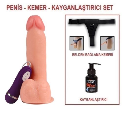 Evatoy 19,5 cm Belden Bağlamalı Titreşimli Realistik Dildo Penis Set