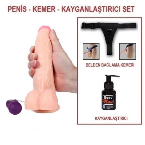 Evatoy 20,5 cm Belden Bağlamalı Titreşimli Realistik Dildo Penis Set