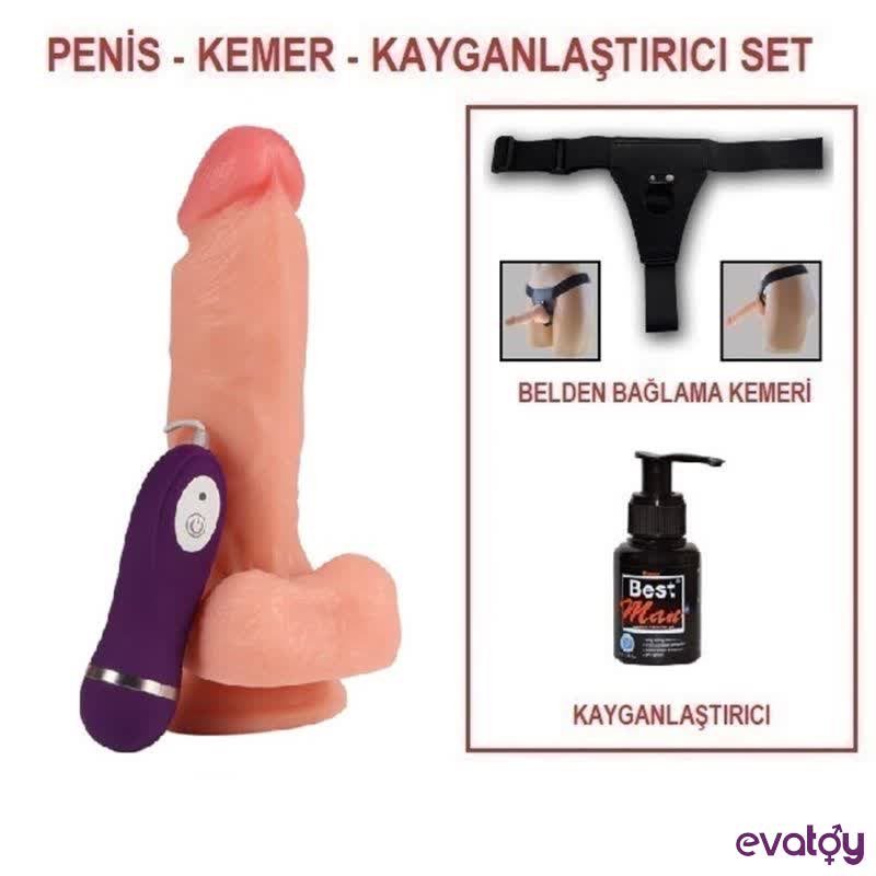 Evatoy 17,5 cm Belden Bağlamalı Titreşimli Realistik Dildo Penis Set     