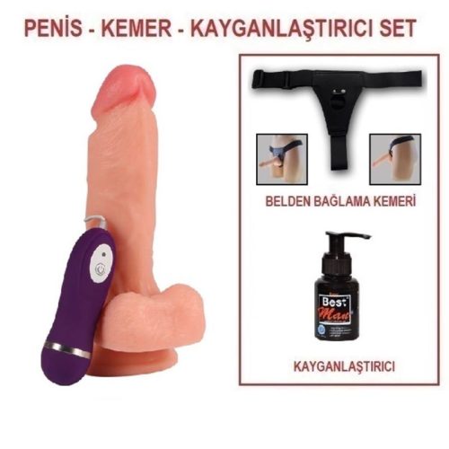 Evatoy 17,5 cm Belden Bağlamalı Titreşimli Realistik Dildo Penis Set     