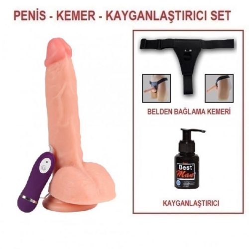 Evatoy 24,5 cm Belden Bağlamalı Titreşimli Realistik Dildo Penis Set