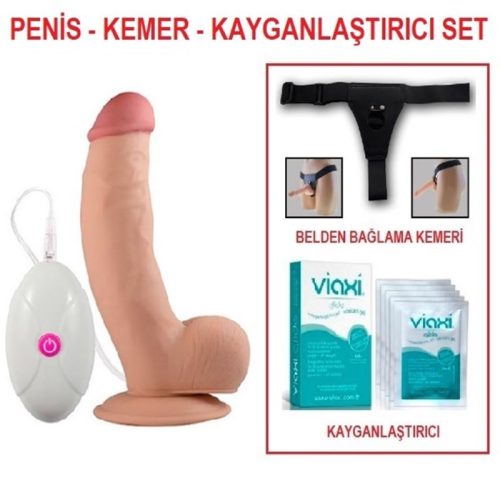 Evatoy 21,5 cm Belden Bağlamalı Titreşimli Realistik Dildo Penis Set