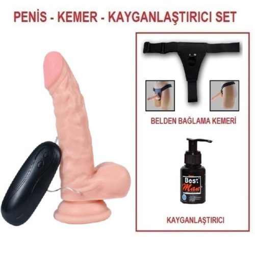 Evatoy 17 cm Belden Bağlamalı Titreşimli Realistik Dildo Penis Set