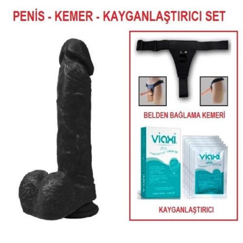 22 cm Belden Bağlamalı Realistik Dildo Zenci Penis Set – SM6100B