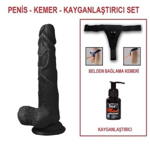 Evatoy 19 cm Belden Bağlamalı Realistik Dildo Zenci Penis Set