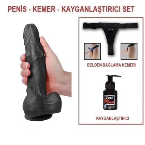 Evatoy 22,5 cm Belden Bağlamalı Realistik Dildo Zenci Penis Set