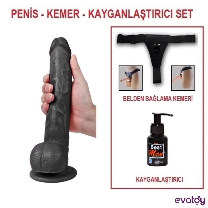 Evatoy 28 cm Belden Bağlamalı Realistik Dildo Zenci Penis Set