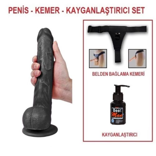 Evatoy 28 cm Belden Bağlamalı Realistik Dildo Zenci Penis Set