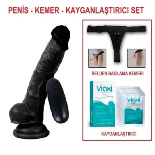 17 cm Belden Bağlamalı Titreşimli Realistik Dildo Zenci Penis Set – SM6121B