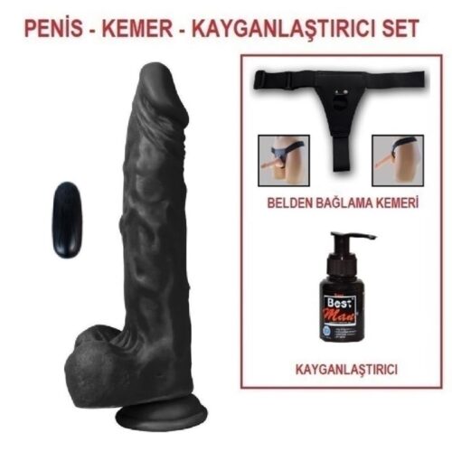 21 cm Belden Bağlamalı Titreşimli Gerçekçi Silikon Zenci Penis Set – SM6125B