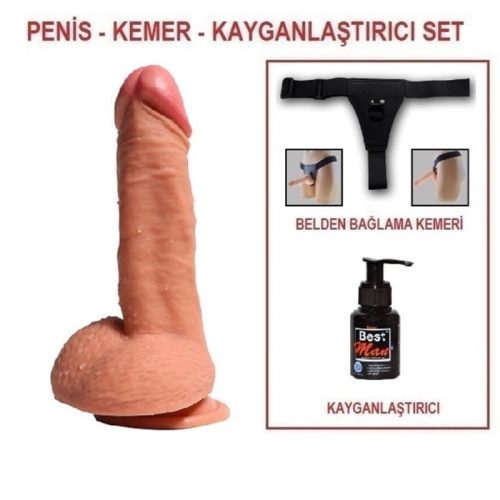 Evatoy 20 cm Belden Bağlamalı Çift Katmanlı Realistik Dildo Penis Set