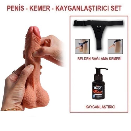 Evatoy 18,5 cm Belden Bağlamalı Çift Katmanlı Realistik Dildo Penis Set