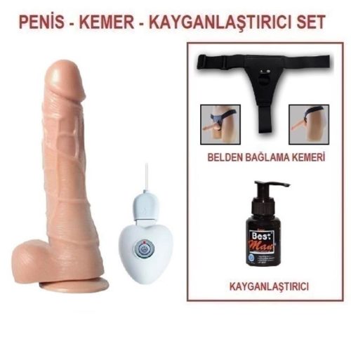 Evatoy 20 cm Belden Bağlamalı Titreşimli Realistik Dildo Penis Set