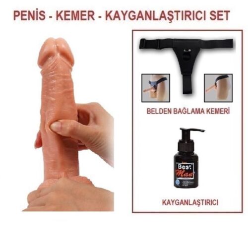 20 cm Belden Bağlamalı Titreşimli Realistik Dildo Penis Set – SM6140B