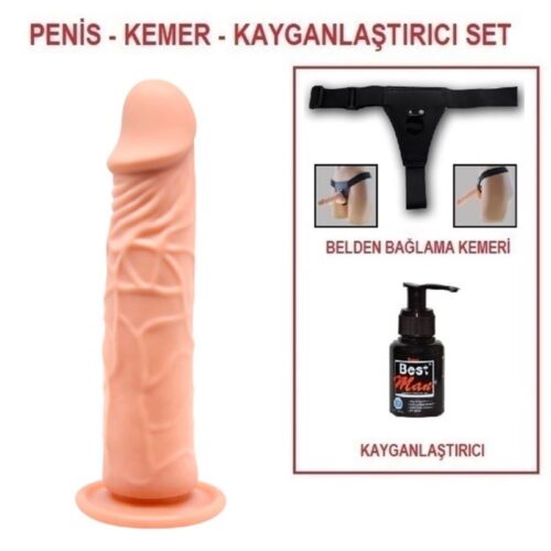 20 cm Belden Bağlamalı Realistik Vantuzlu Dildo Penis Set      – SM7013RB