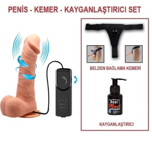 20 cm Kumandalı Belden Bağlamalı 360° Oynar Başlı Titreşimli Vibratör Realistik Penis Dildo – SM1299B