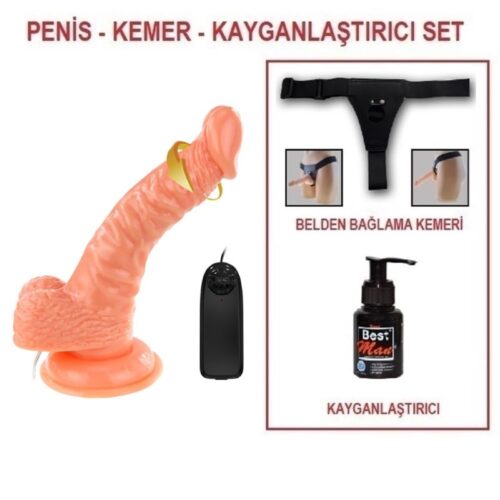 19 cm Belden Bağlamalı Gerçekçi Titreşimli Dildo Vibratör Penis Set – SM8082B