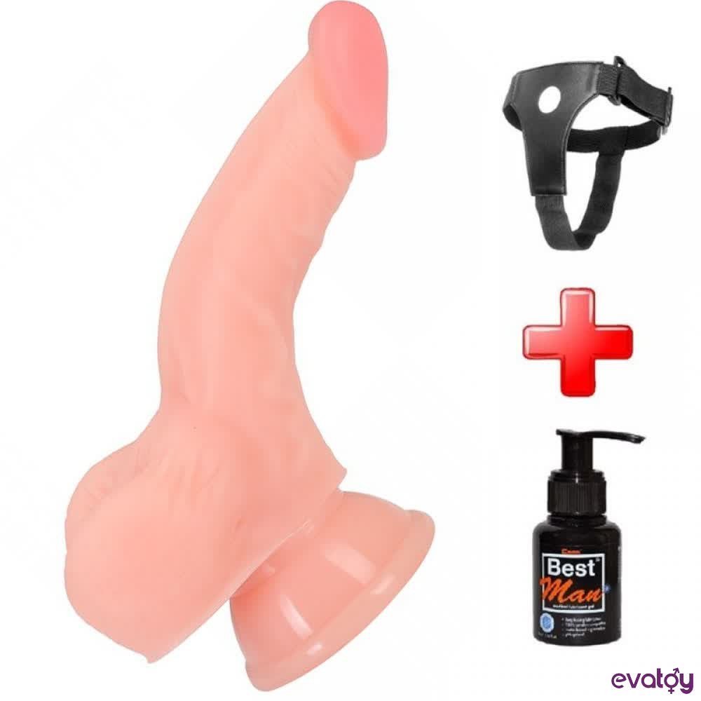 Evatoy 17 cm Belden Bağlamalı Realistik Eğik Penis Dildo